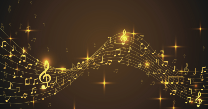 Abstract Background with gold color Music notes. Vector Illustration